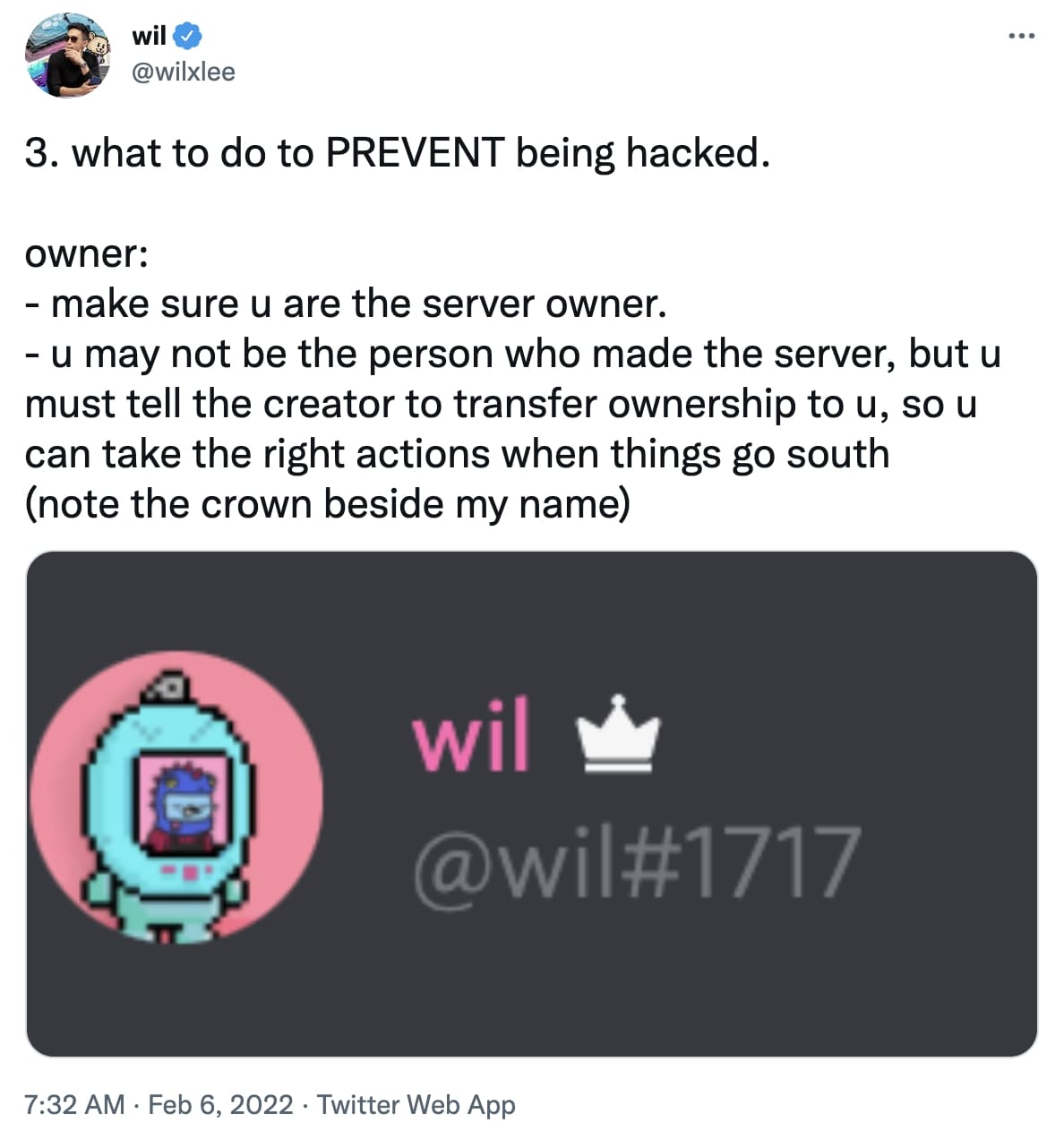 Wilson's tweet on Discord hacks