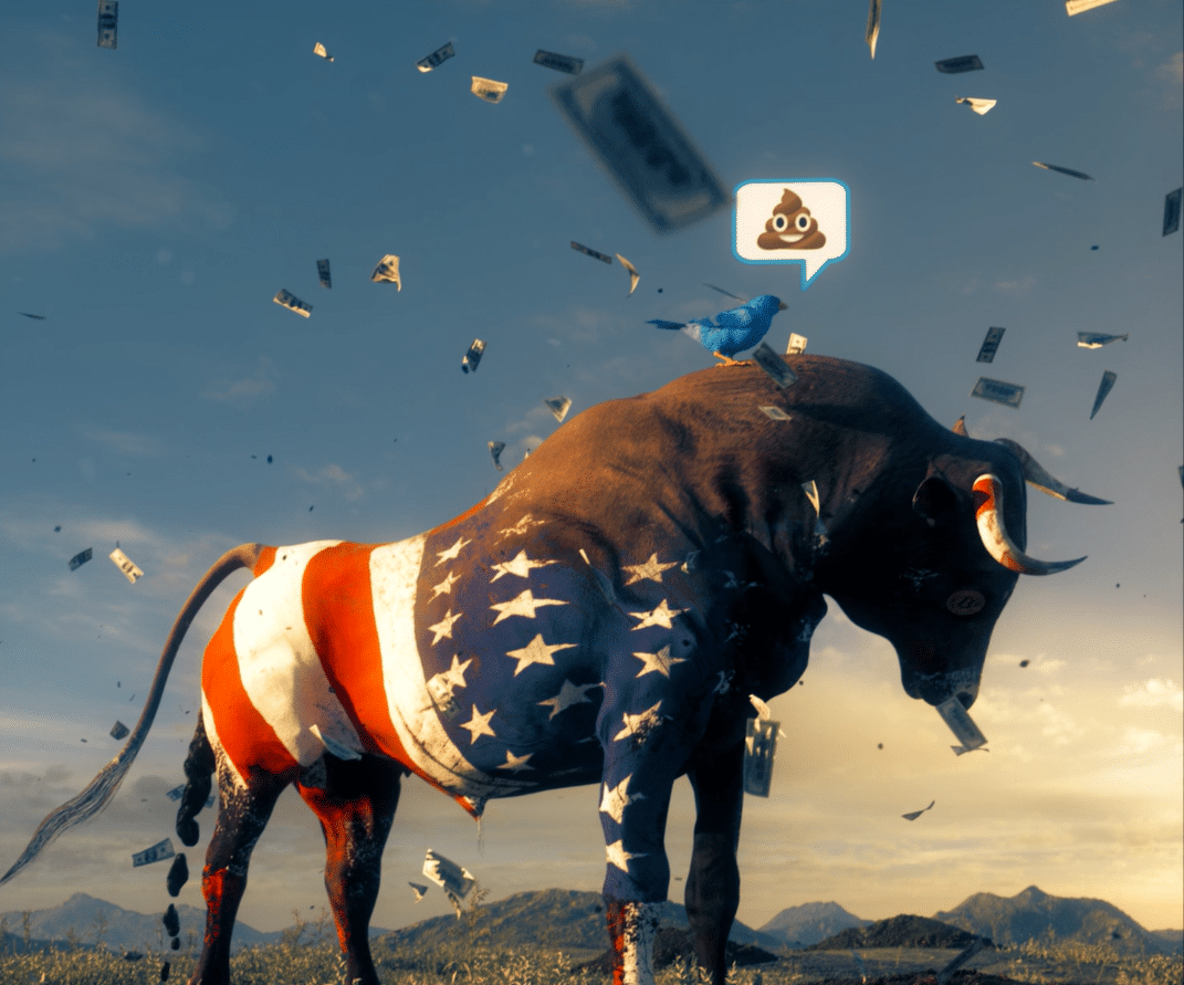 The picture depicts Beeple's first NFT called Politics is Bullshit which will also have a physical copy