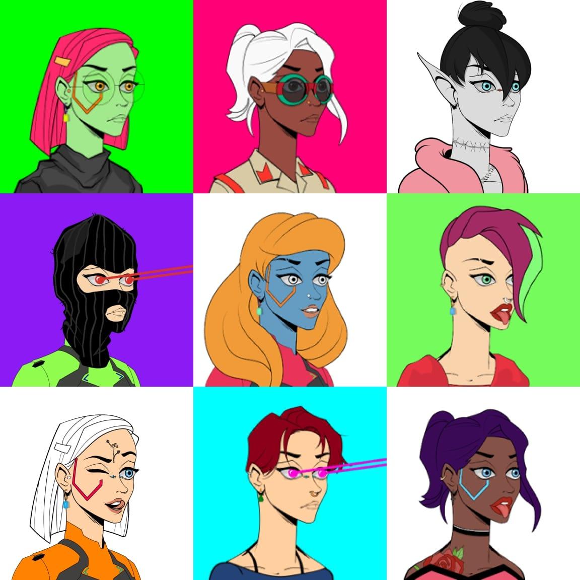 Different female avatars in Fame Lady Squad NFT collection