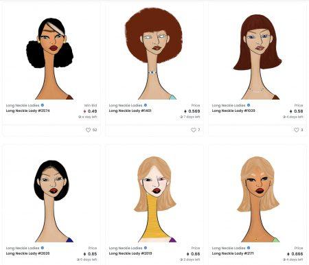 Illustrations of females with elongated necks