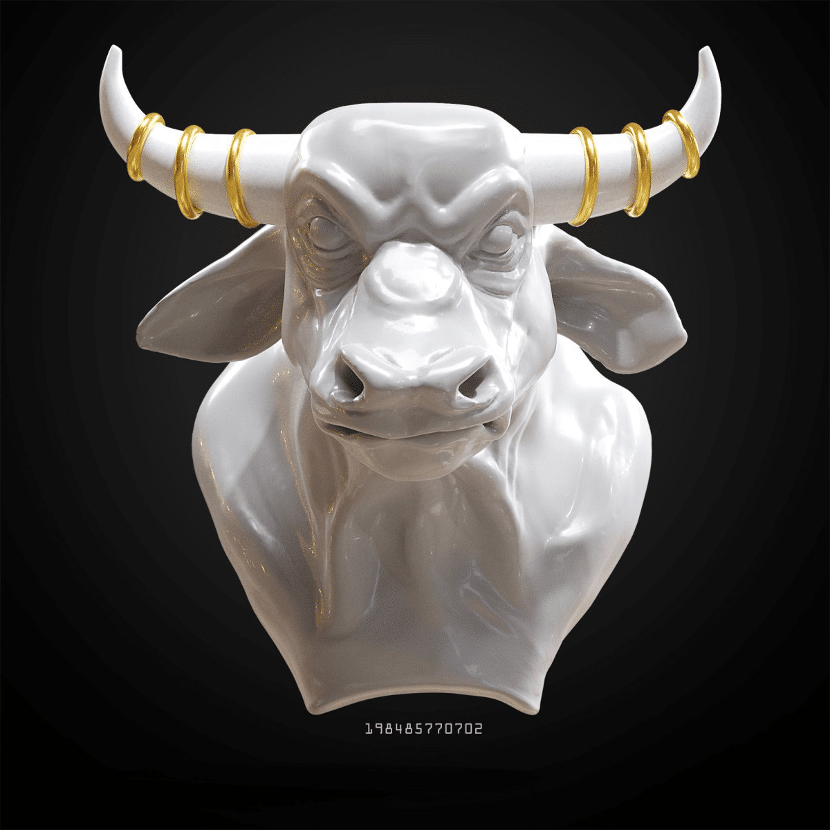 The picture depicts a white bull with six rings on its horn from Michael Jordan's Six Rings NFT