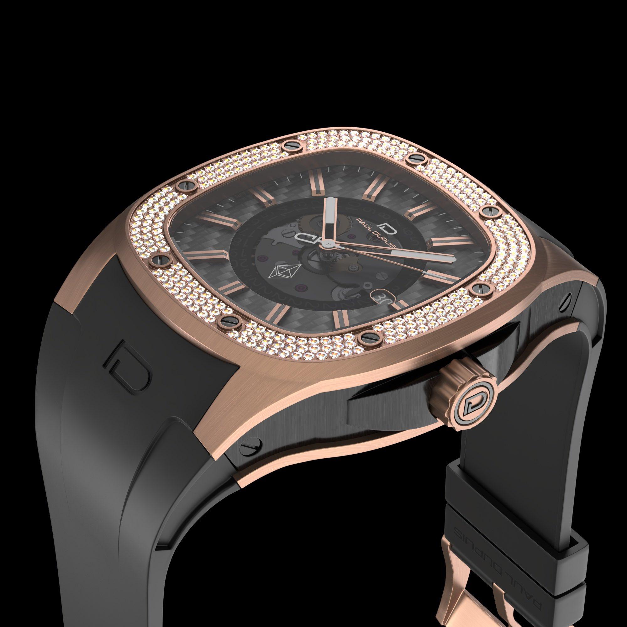 Paul Dupuis luxury watch in gold and black with diamonds