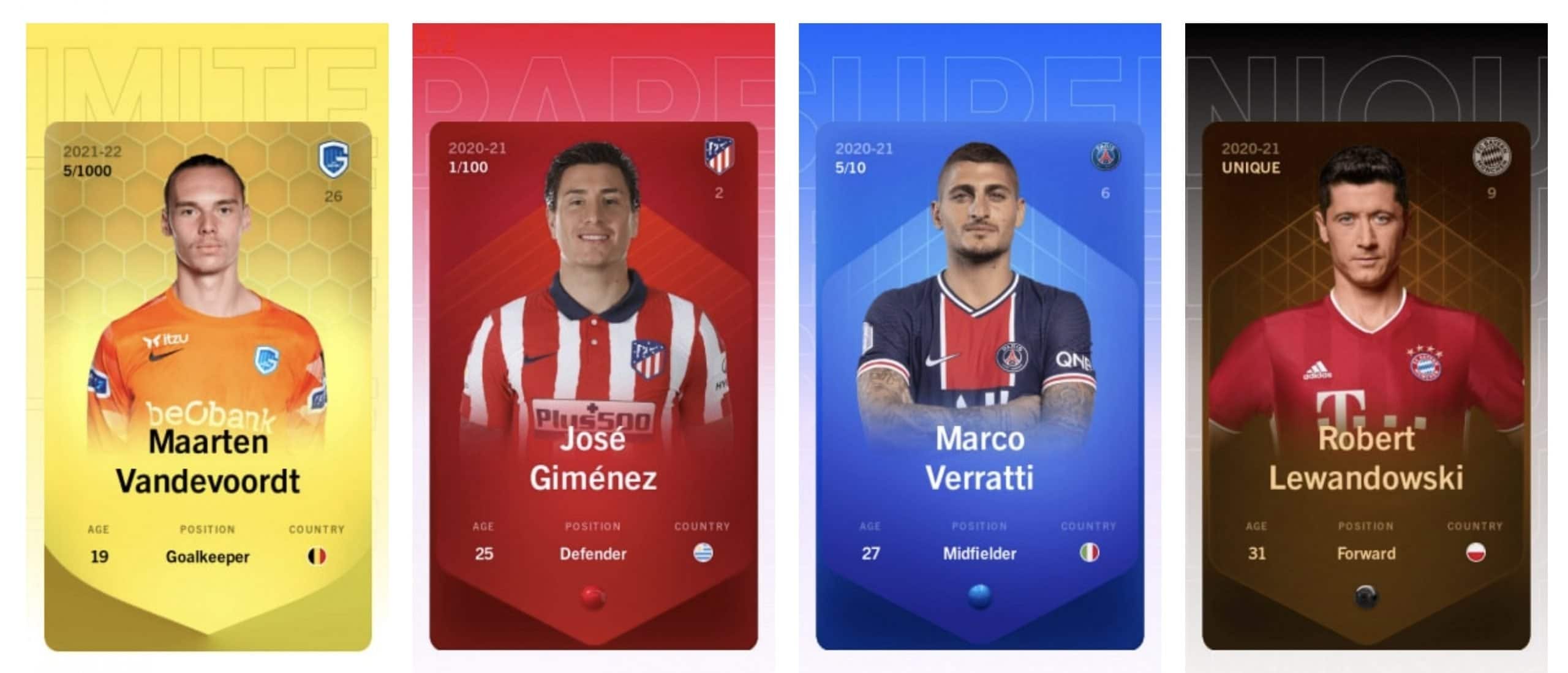 Four different soccer player rarities