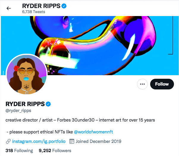 Ryder Ripps Twitter Bio