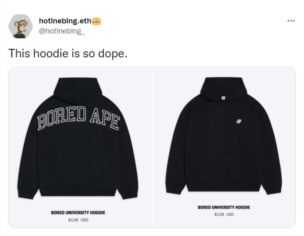 BAYC hoodie with BAYC logo from latest Merch Drop