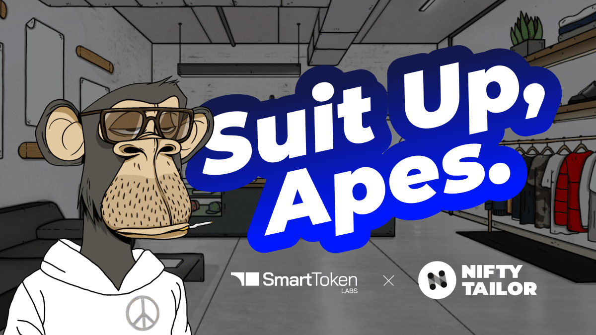 Promo Image for Nifty Tailor x Smart Token Labs featuring a Bored Ape NFT