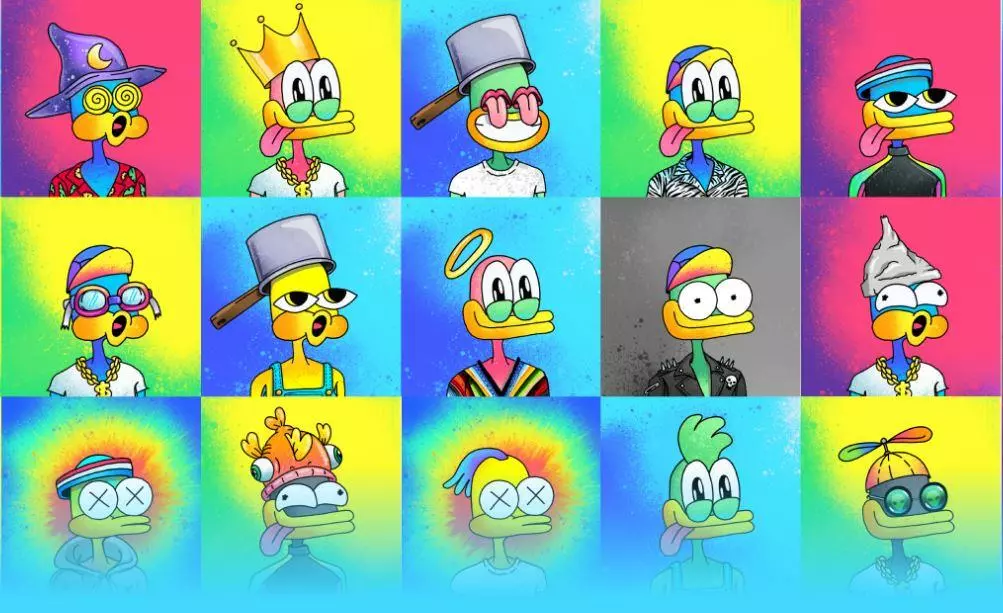 Various SupDucks NFT avatars with different accessories
