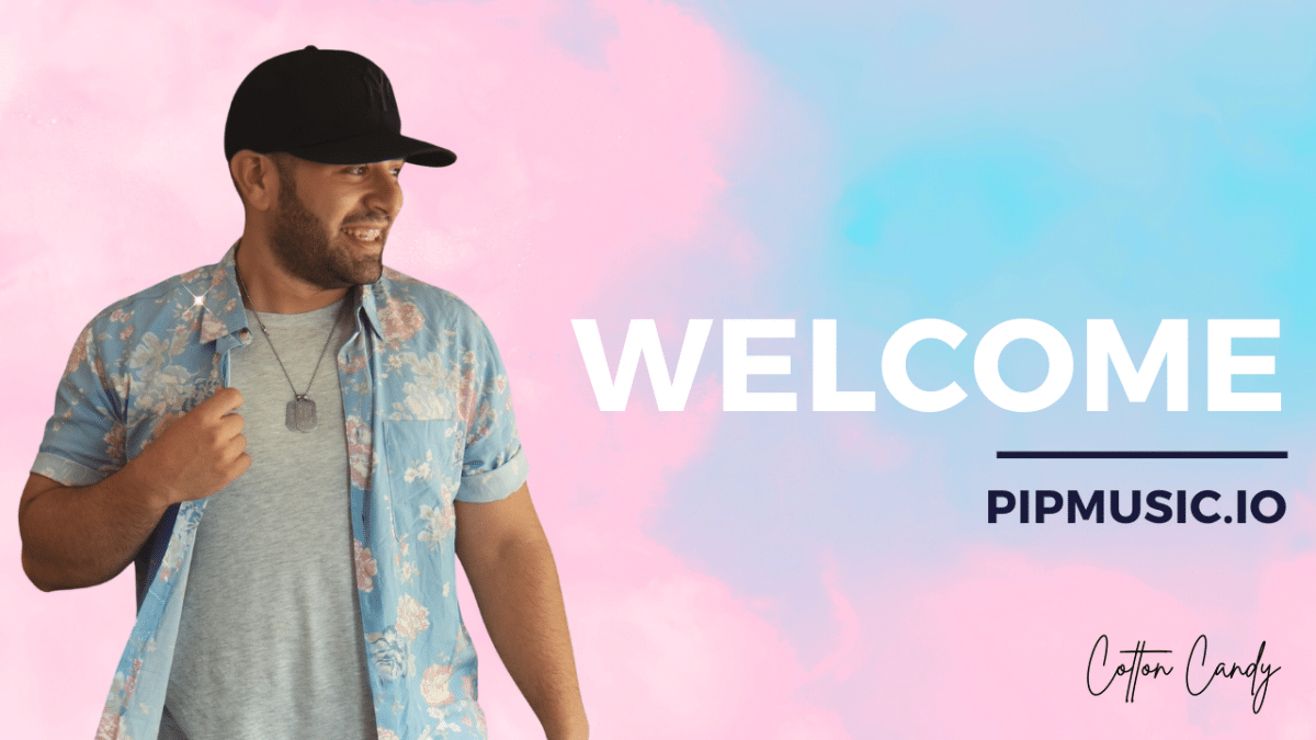 Image of artist Pip homepage that says welcome and shows him with a pink blue background NFT