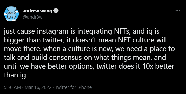 tweet by andrew wang with upside down nft pfp about mark zuckerberg