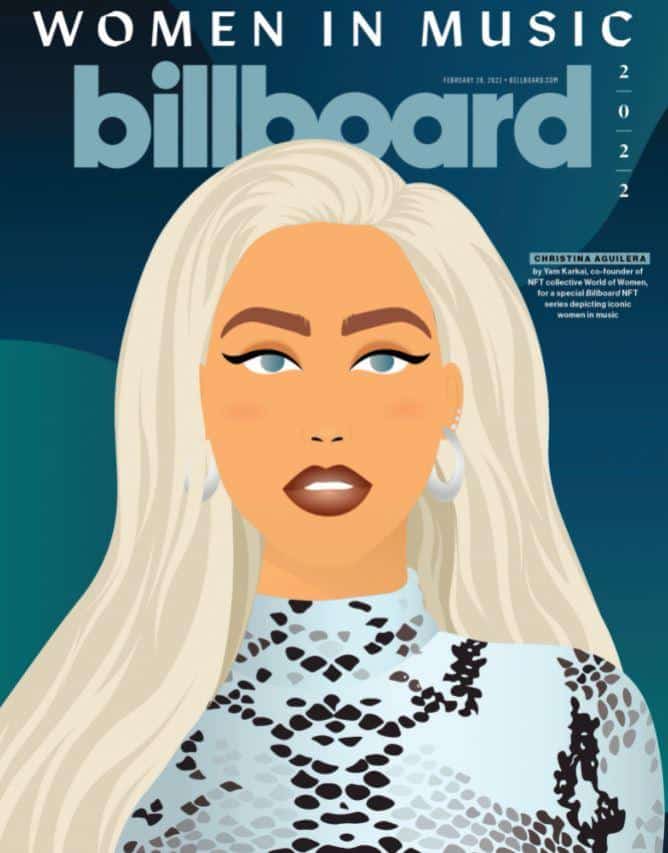 image of a Billboard x World of Women NFT cover featuring Christina Aguilera