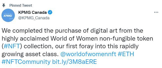 screenshot of a KPMG Canada announcement of its World of Women purchase via Twitter