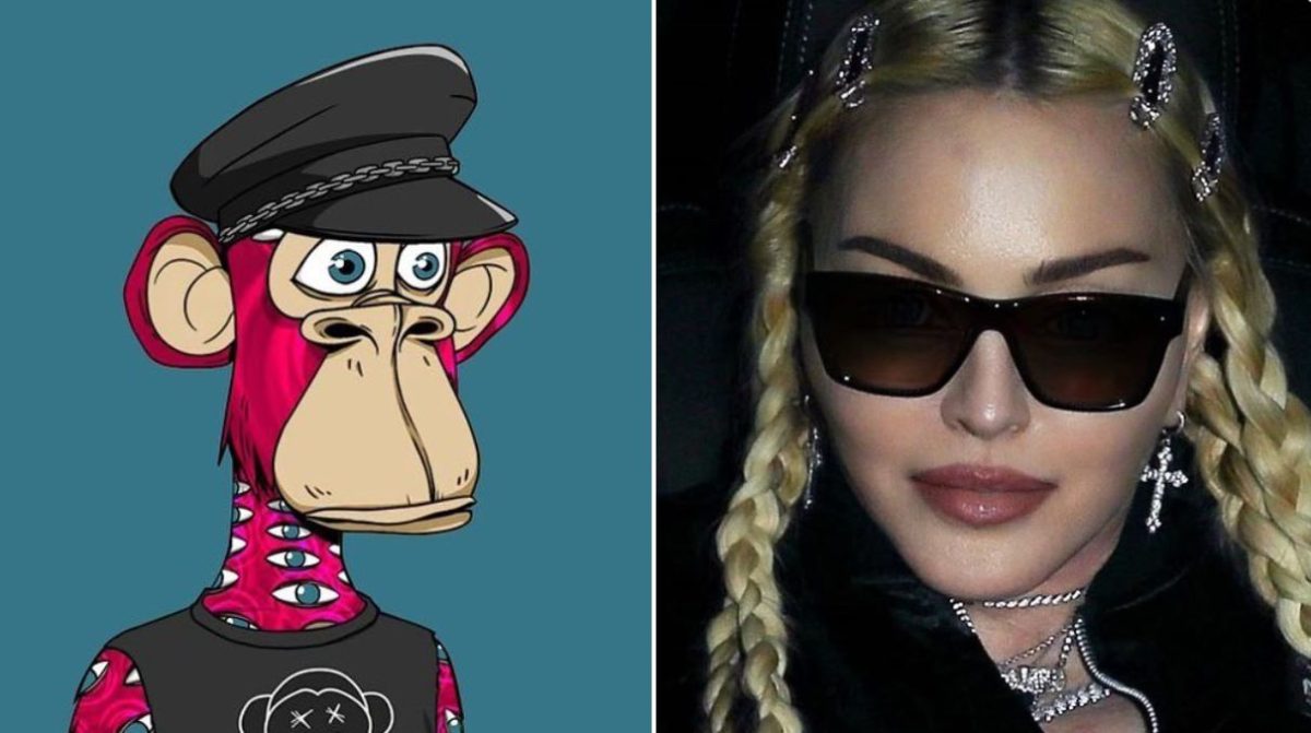 image of Madonna alongside her new Bored Ape NFT