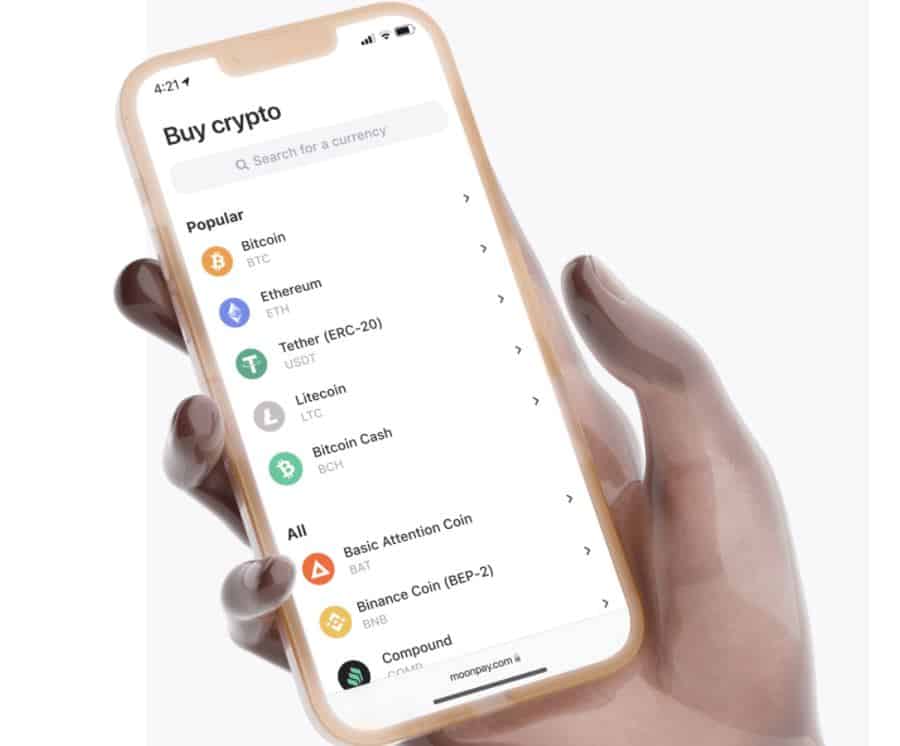 image of the MoonPay mobile app