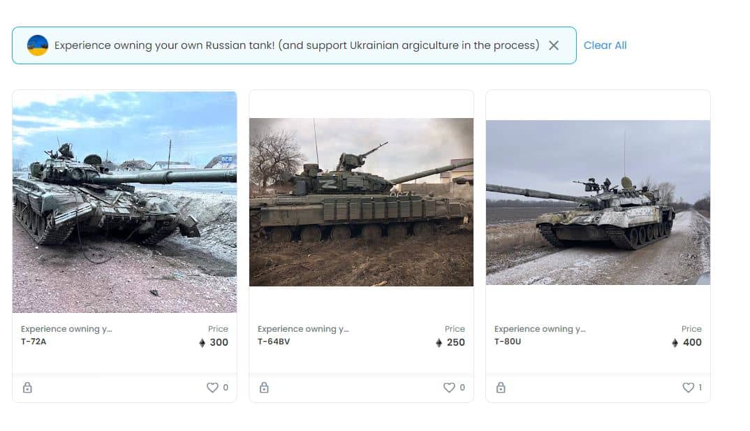 Ukrainian farmer Russian tank NFT 