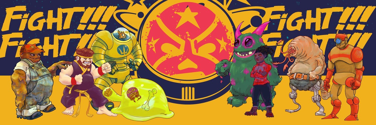 Wrejects Galactic Wrestling League Twitter Banner with different NFT characters