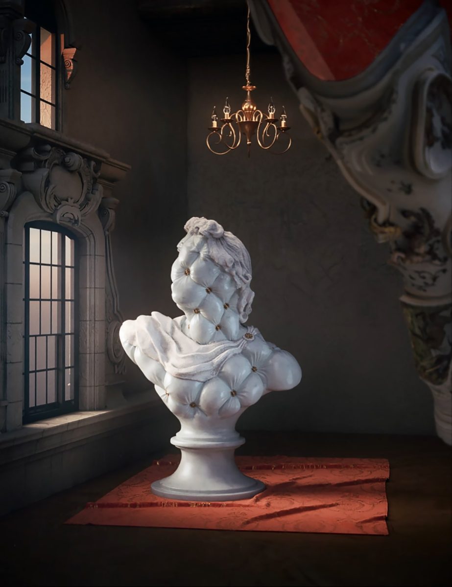 The picture shows a sculpture and NFT Apollo Belvedere NFT by luxury brand Visionnaire