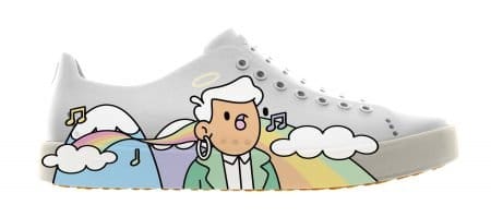 A white Sneaker with Doodles NFT illustrations