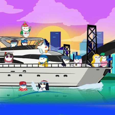 Pudgy Penguins partying on a yacht