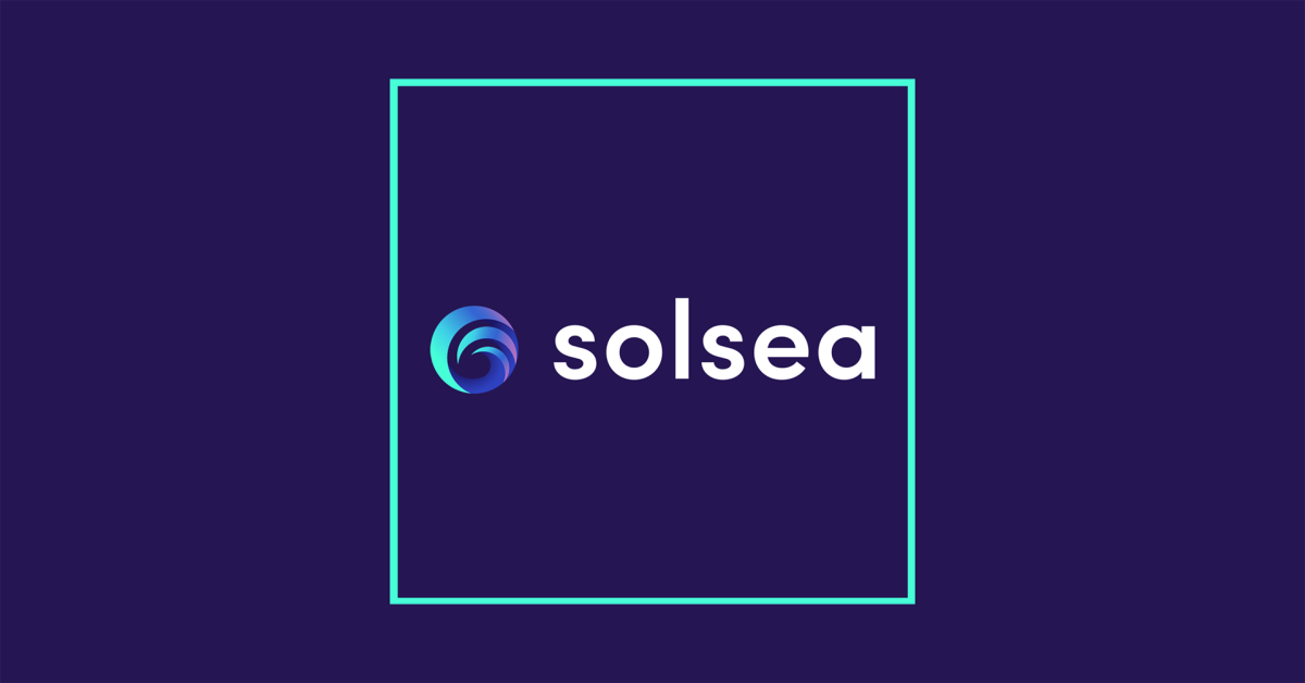 Solsea nft marketplace logo on a deep blue background