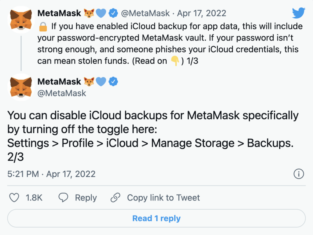 Screenshot of a MetaMask thread 