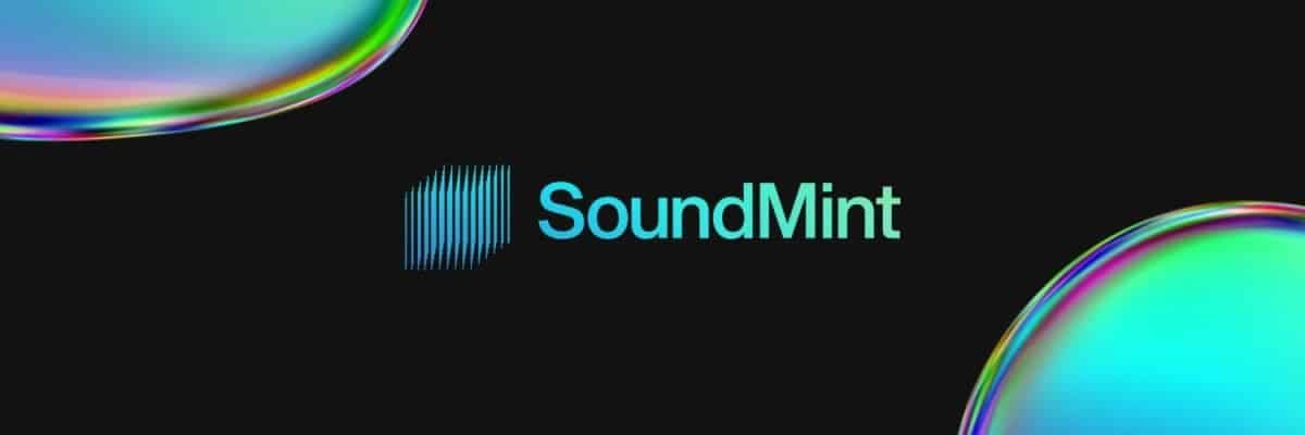 The picture shows the the logo and text of SoundMint NFT marketplace, a platform for generative music NFTs