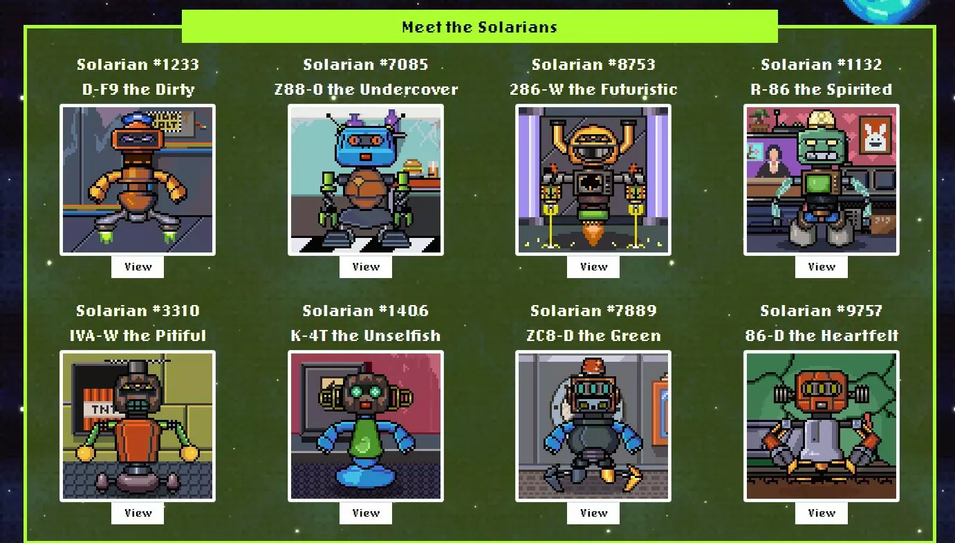 selection of Solarians NFTs on Solana