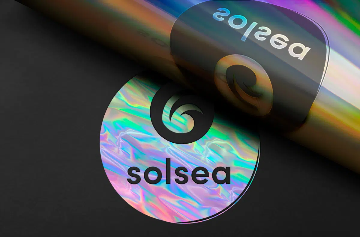 holographic solsea logo on a black background