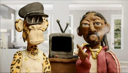 Photo of Snoop Dogg and a Leopard skin Bored Ape made out of clay by Clay Mates