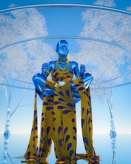 Image of a Vogue Singapore NFT showing a blue man floating