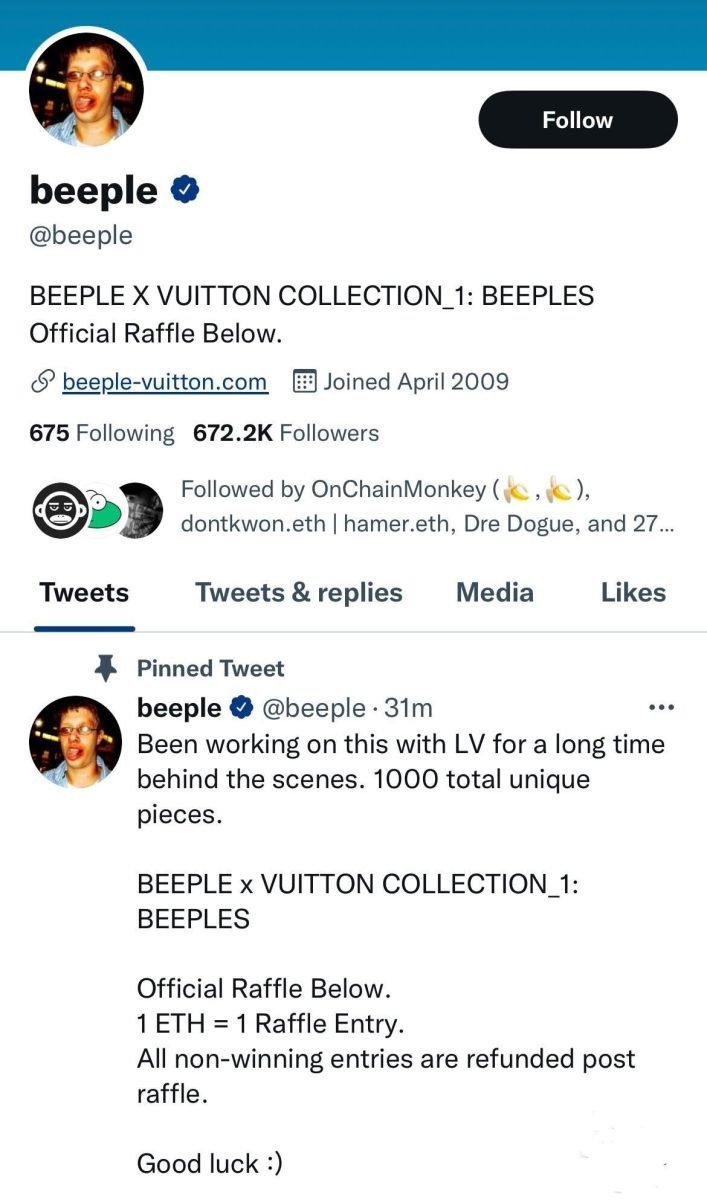 Beeple's Twitter account hacked to feature Louis Vuitton NFT collaboration