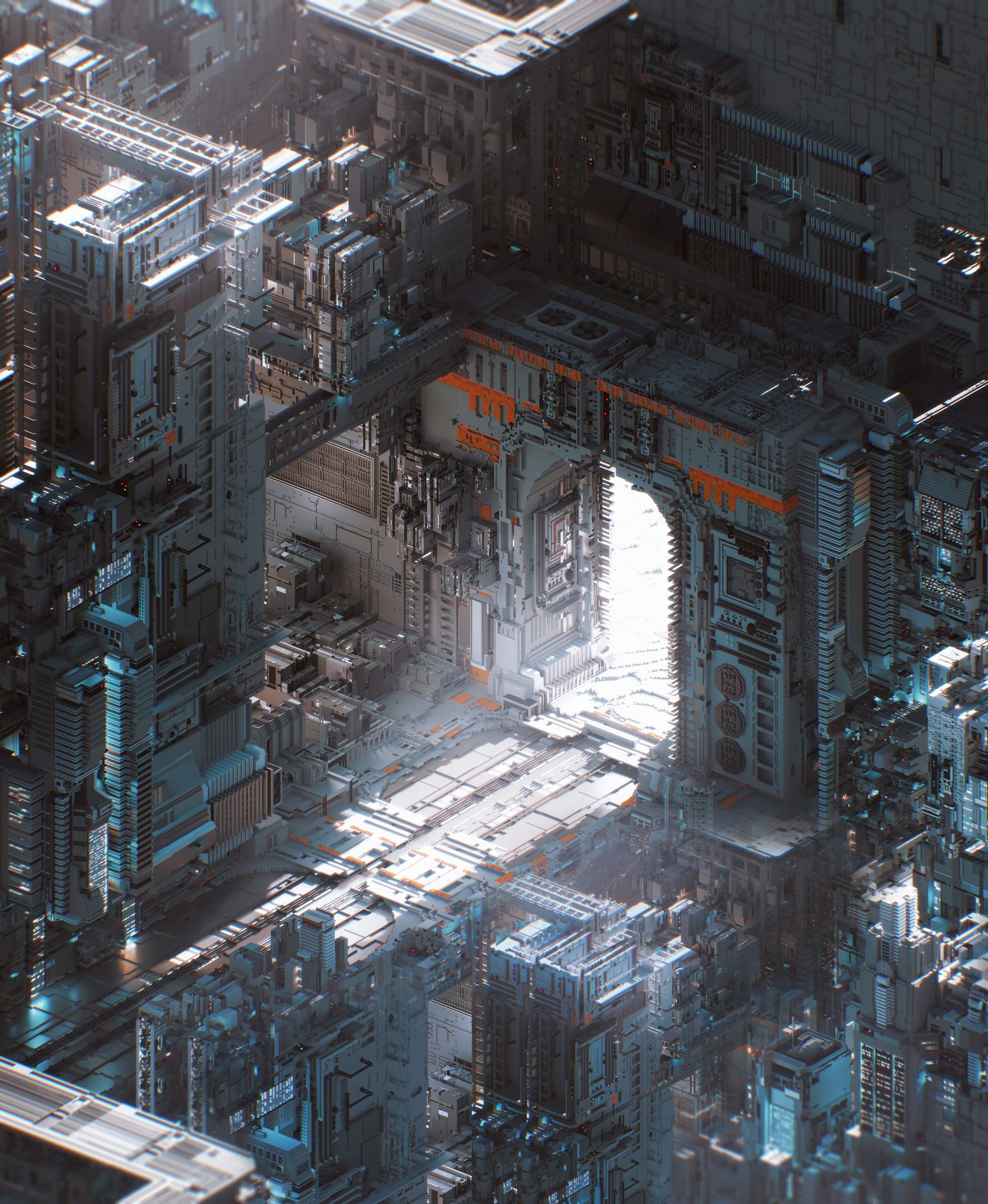 NFT artwork of a futuristic city for SuperRare Gallery