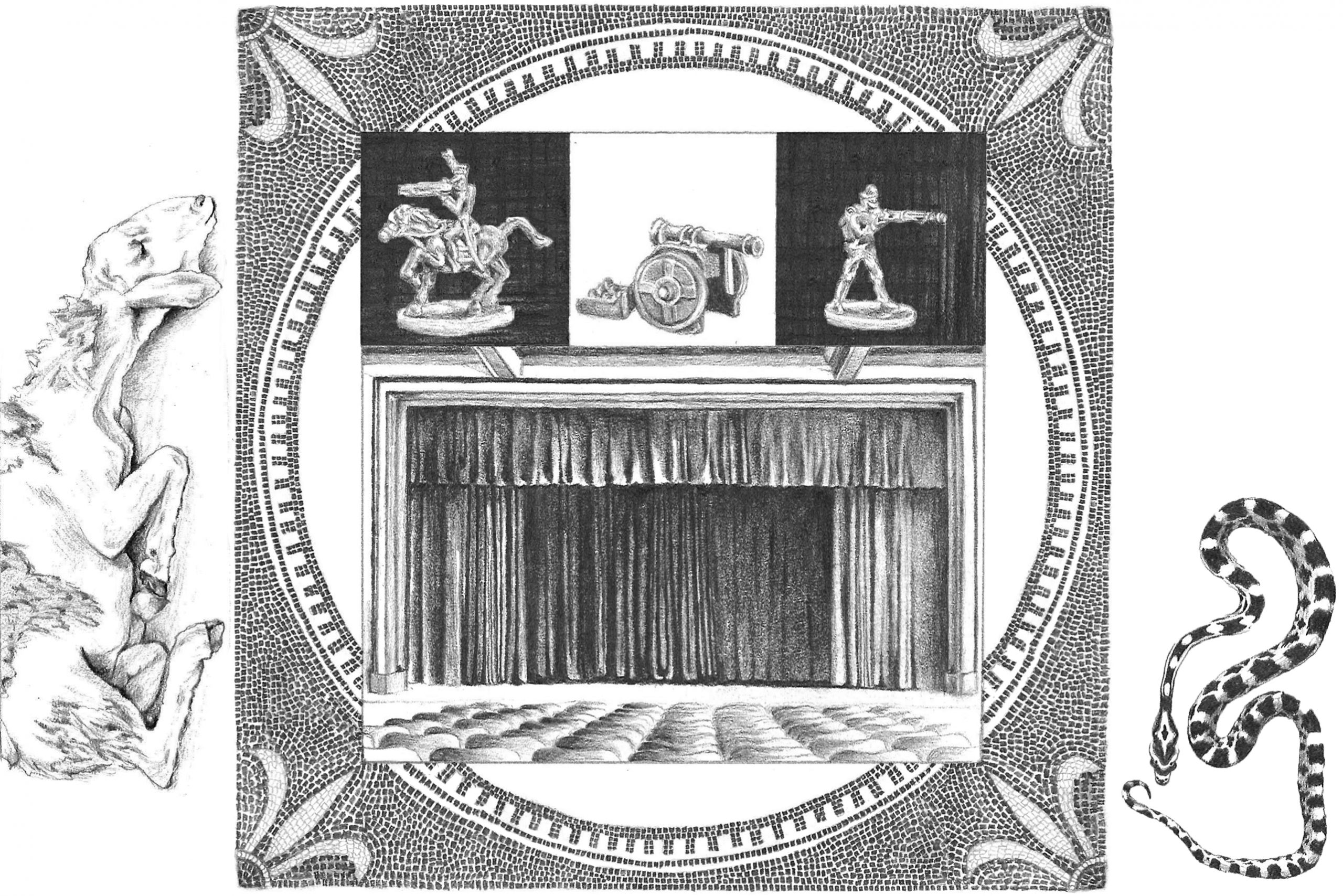 A black and white sketch of a stage featuring NiftyLit NFT