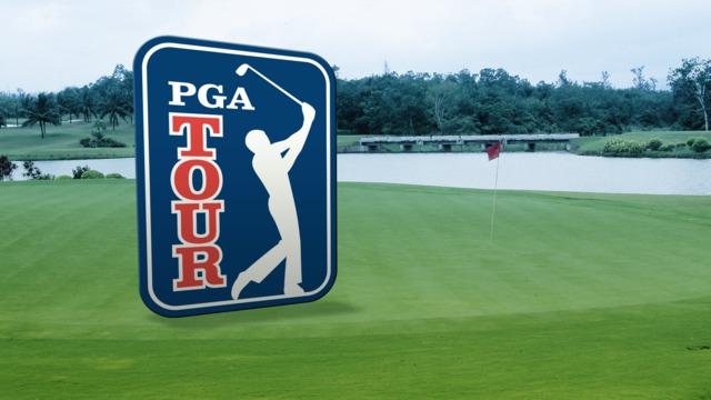 Image of the PGA Tour logo on an NFT golf course