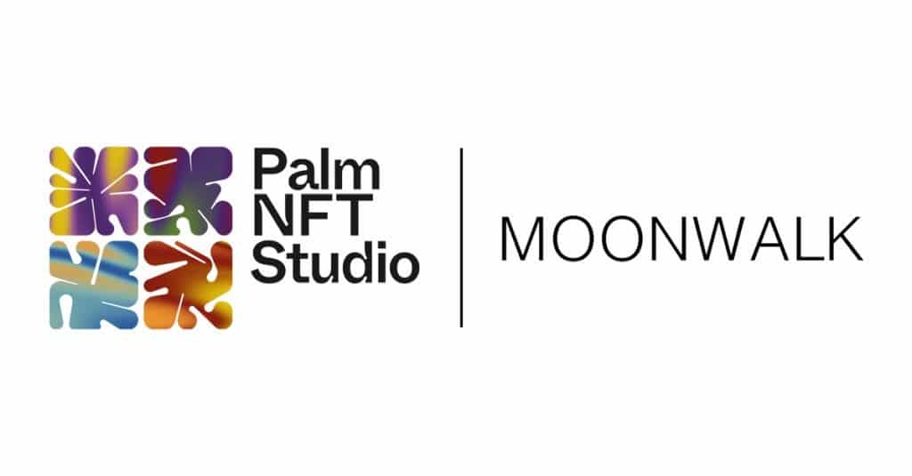 The picture shows logos of Palm NFT Studio and Moonwalk