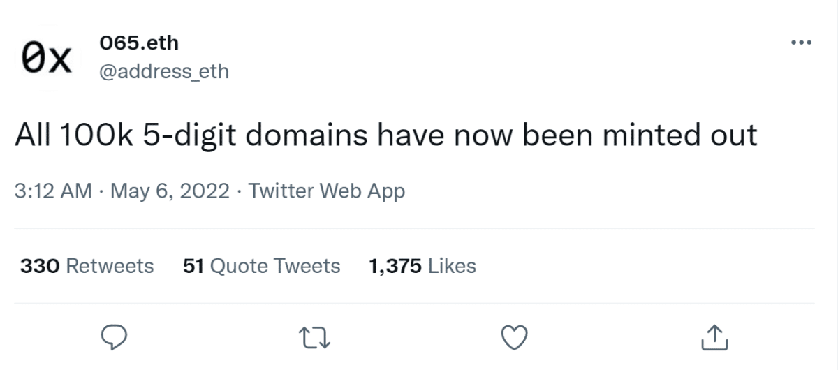 All 100k ENS domains gets minted
