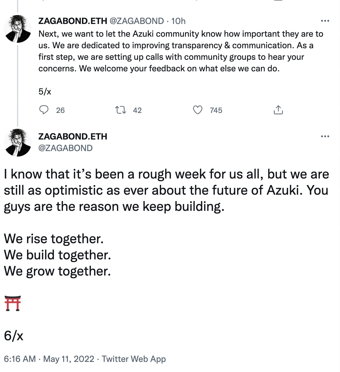 Zagabond's statement on Twitter