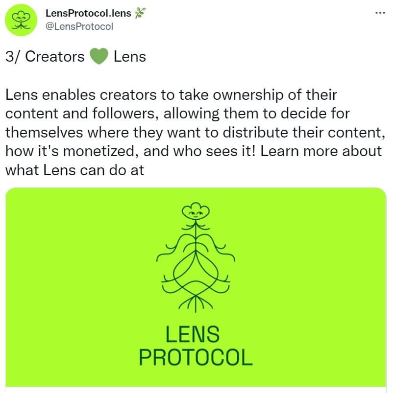 Twitter screenshot of the Lens Protocol social media web3 platform