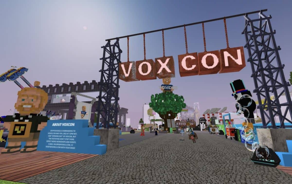 Image from the CryptoVoxels VoxCon virtual party