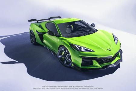 The picture shows a minted green Chevrolet Corvette NFT