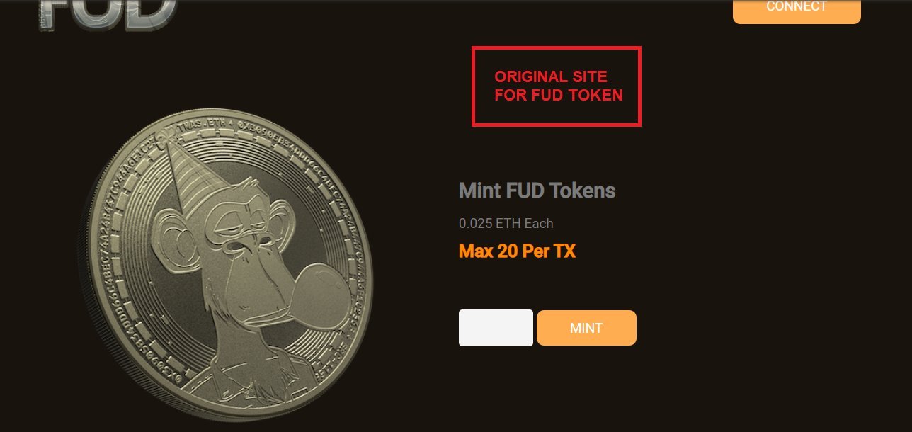 Image of the original FUD token sales website