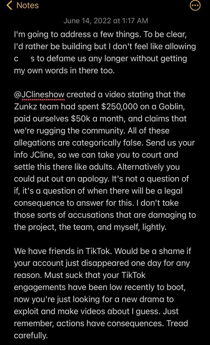 note from Zunkz admin