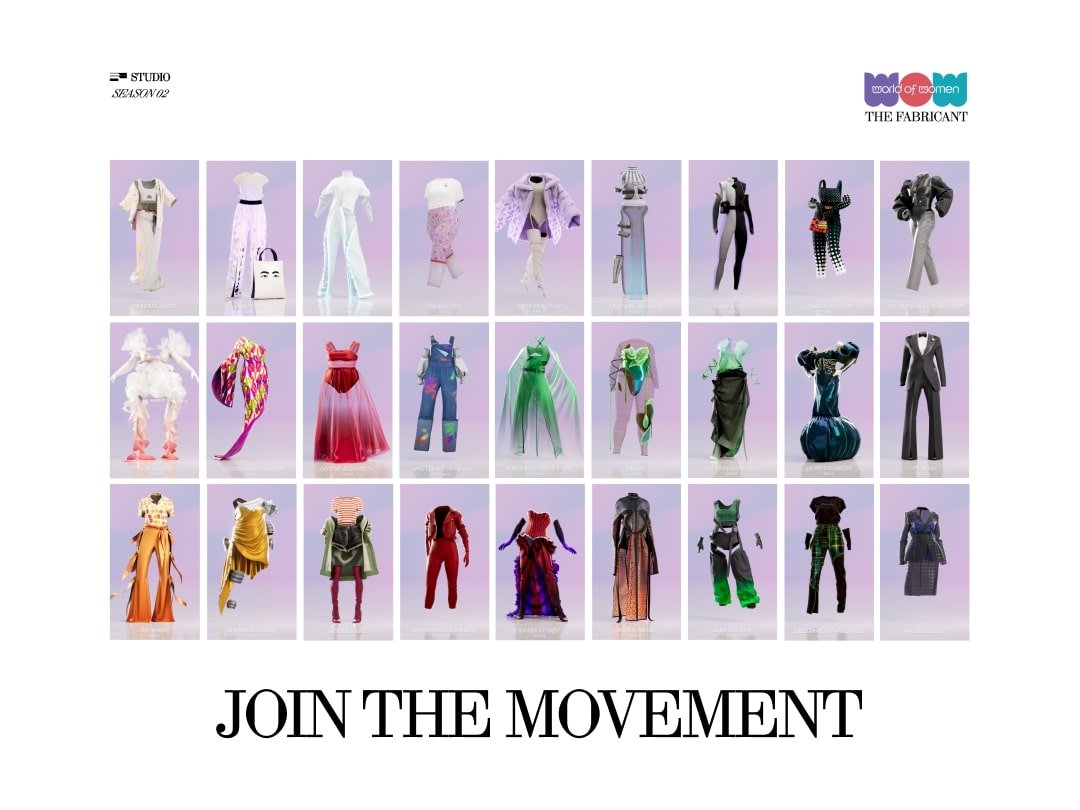Various digital garments from the World of Women x The Fabricant collection