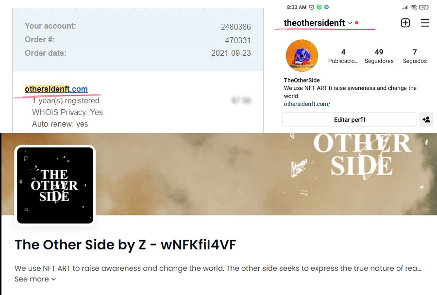 The picture shows Otherside NFT creator proof of Otherside website hosting