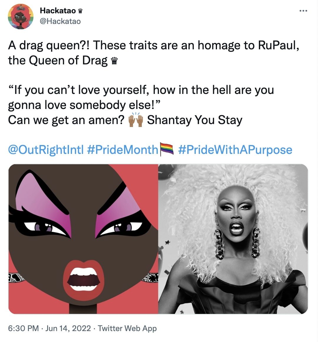 Hackatao's Pride month trait featuring drag queen RuPaul