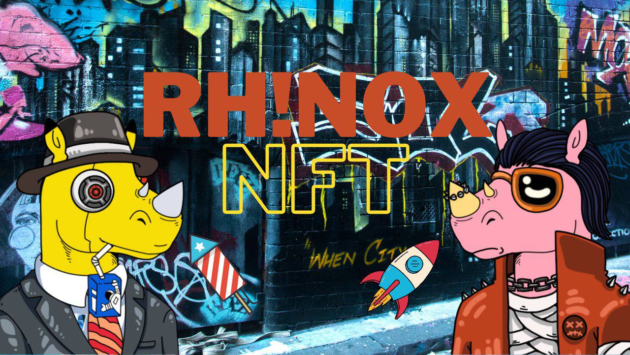 Rh!noX NFT banner featuring two rhinos