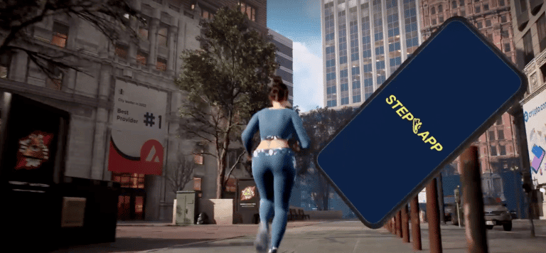Image of Step App woman running in city