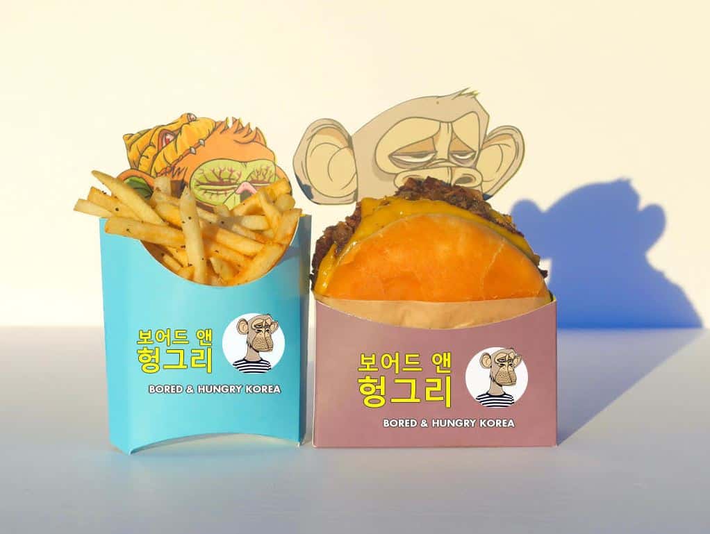image of a fast food menu from the Bored & Hungry NFT restaurant in South Korea