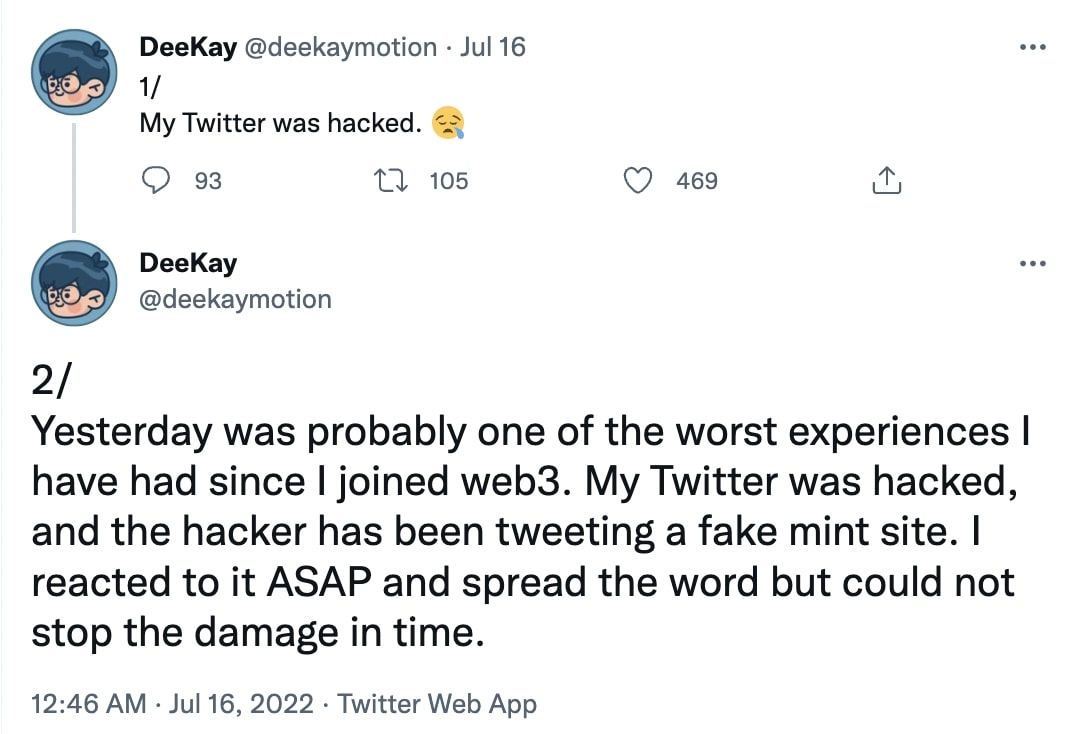 DeeKay's tweet about Twitter hack