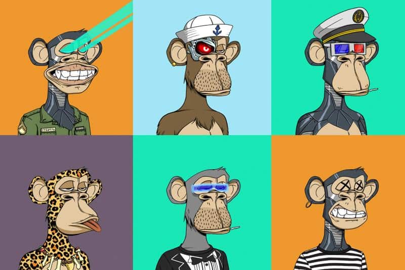 Vários avatares de NFTs de macaco de tédio