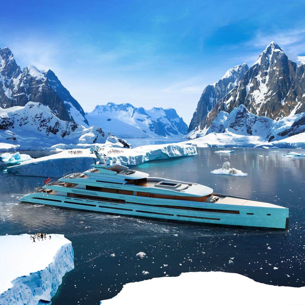 Image of super yacht surrounded by ice